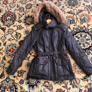 Women's Quilted Jacket with Faux Fur Hood